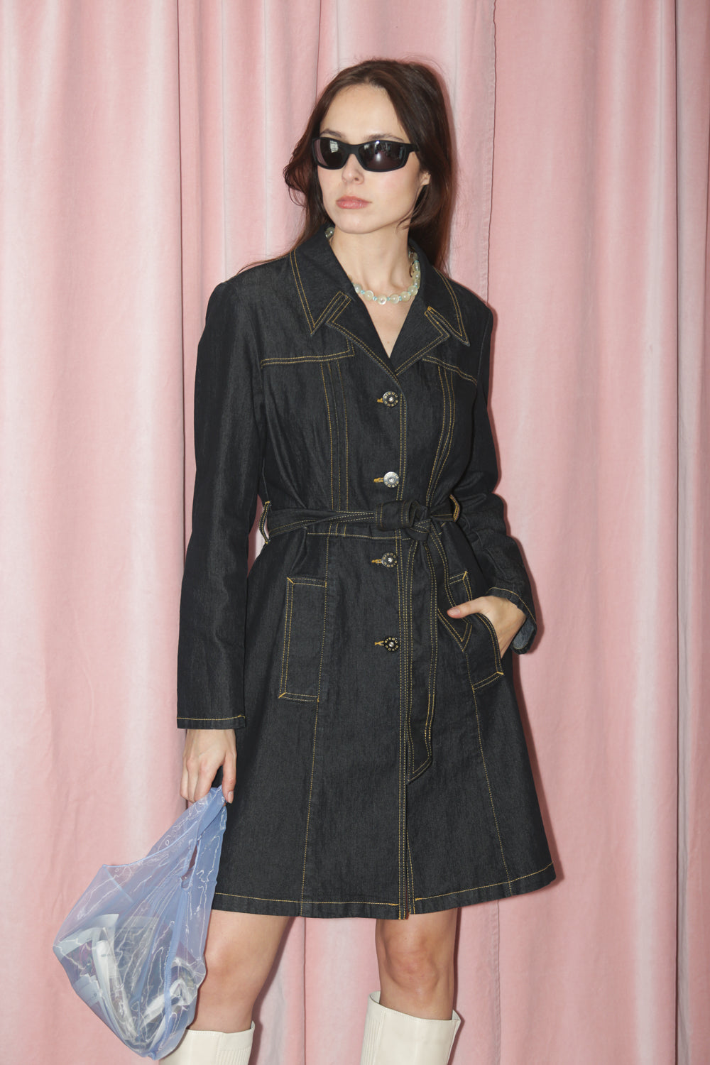 90s Black Denim Button Down Long Sleeve Dress (S) Shops Silver 90s Black Denim Button Down Long Sleeve Dress (S) Shops Silver