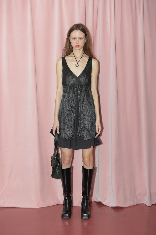 Black Slick Satin Dress (S)