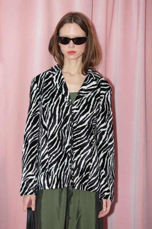 Zebra Faux Fur Jacket (L)
