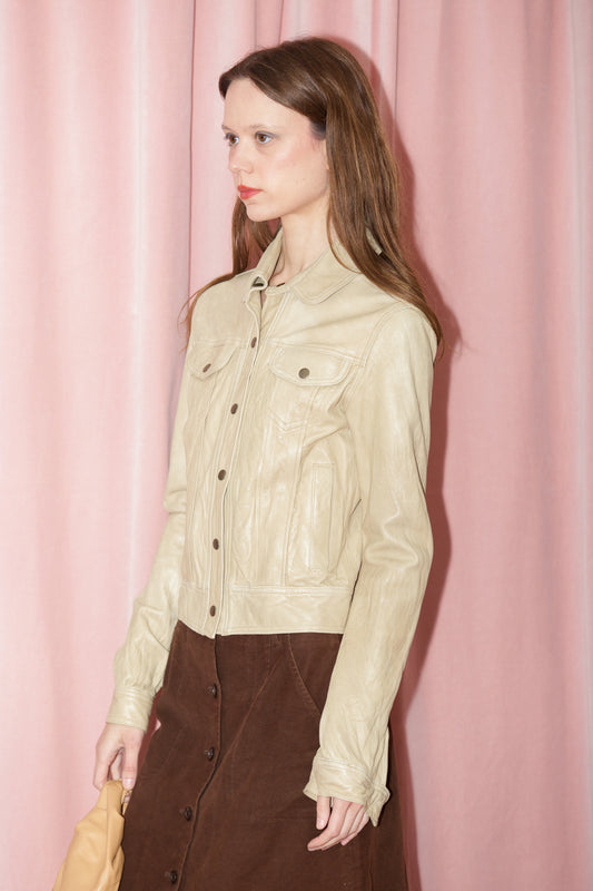 Ecru Leather Button Down (S-M)