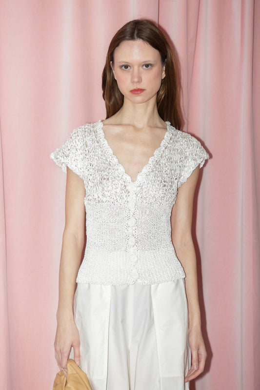 White Knit Button Down Top (M)