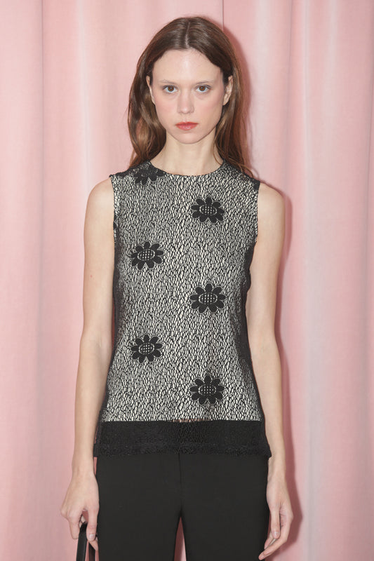 Black Floral Mesh Top (S)