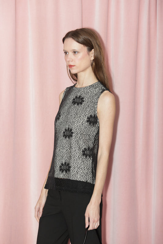 Black Floral Mesh Top (S)