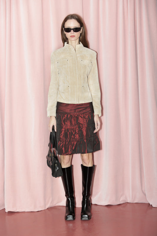 Metalic Crimson Red Tiered Skirt (S)