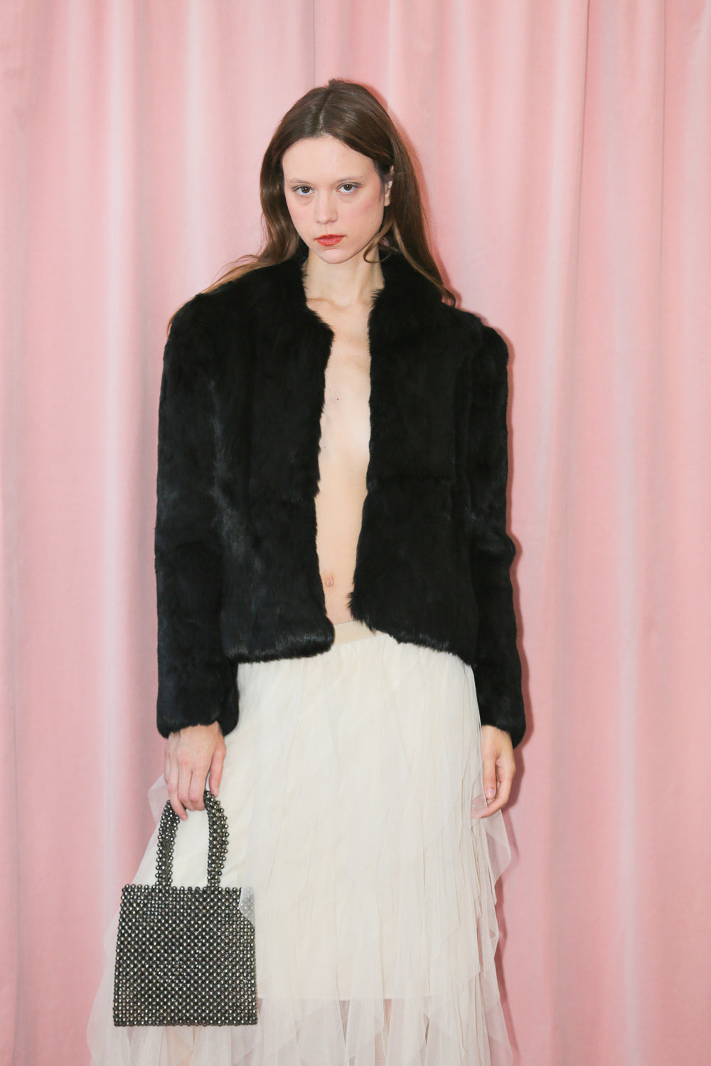 Black Faux Fur Coat  (M)