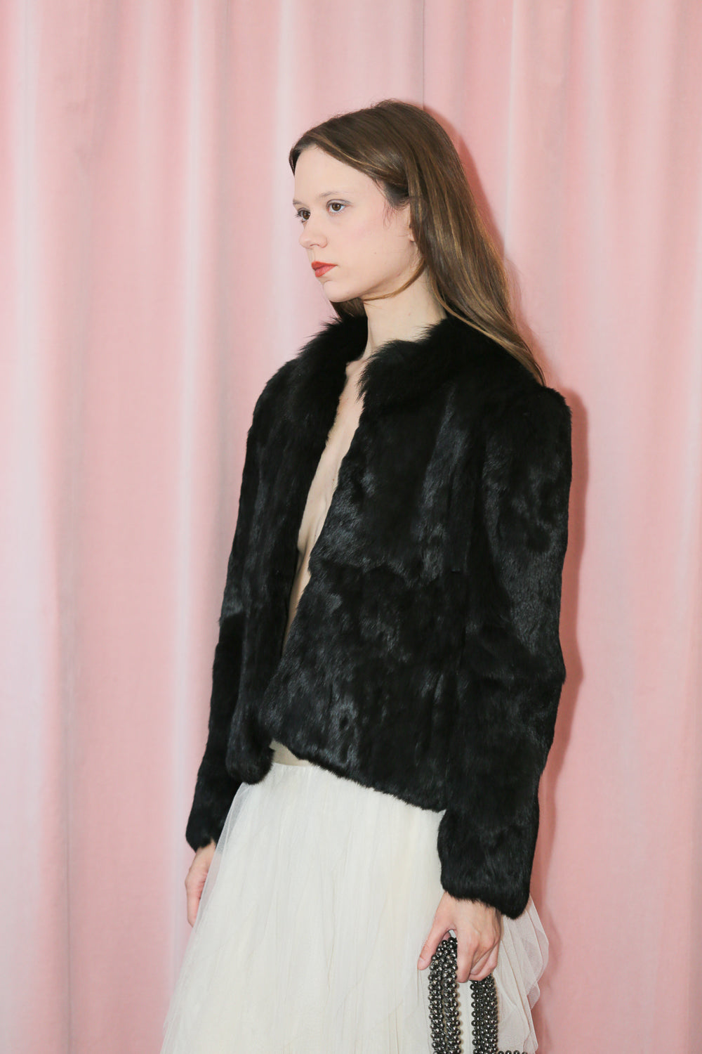 Black Faux Fur Coat  (M)