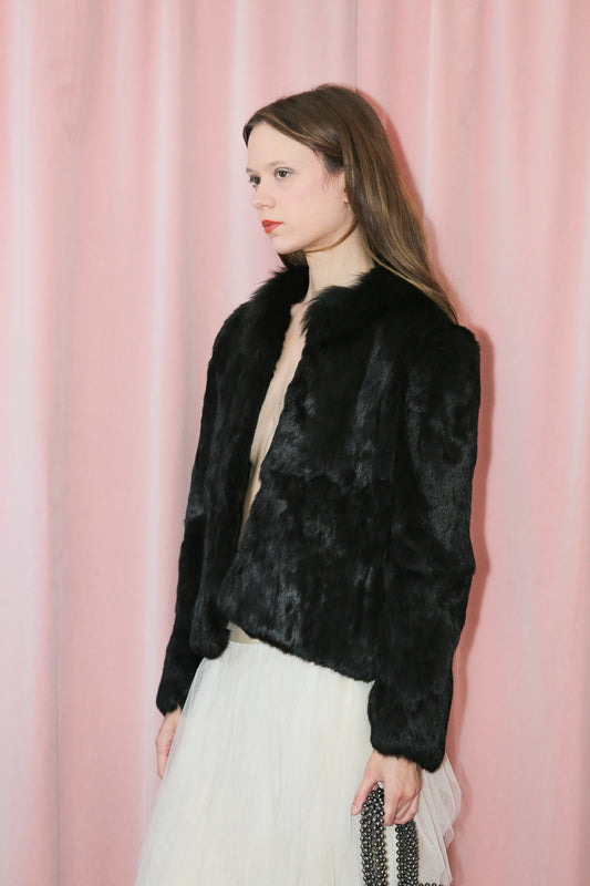 Black Faux Fur Coat (M)