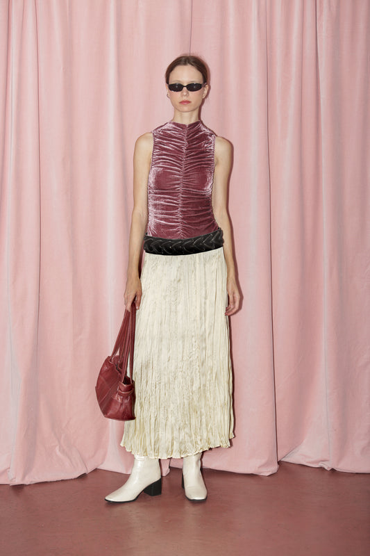 Ivory Textured Pleated Skirt (S)