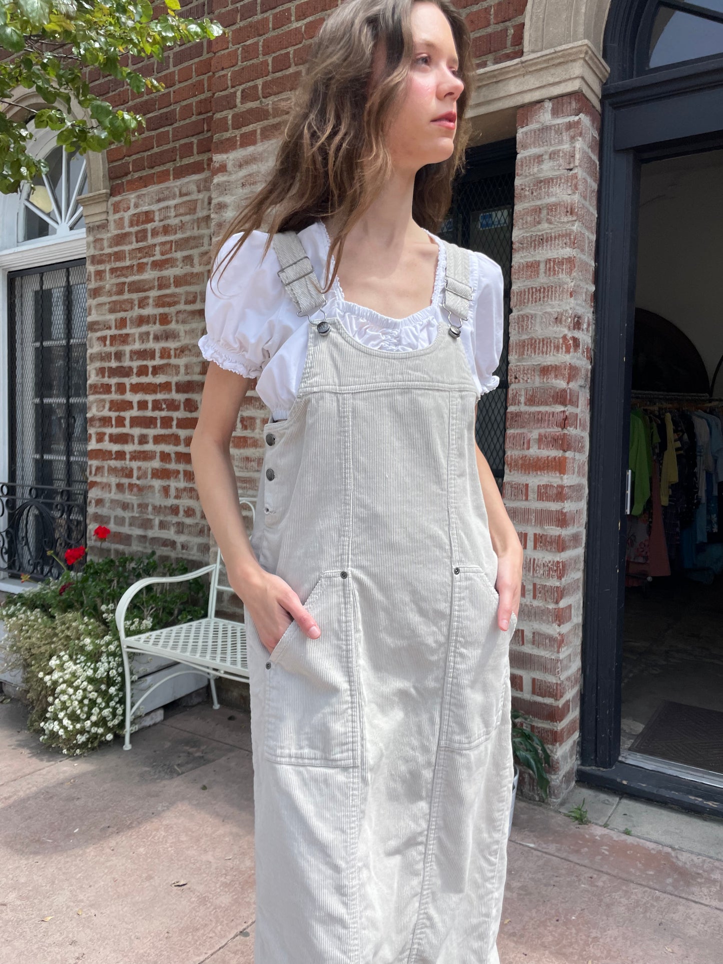 Tan Corduroy Overall Dress (S)