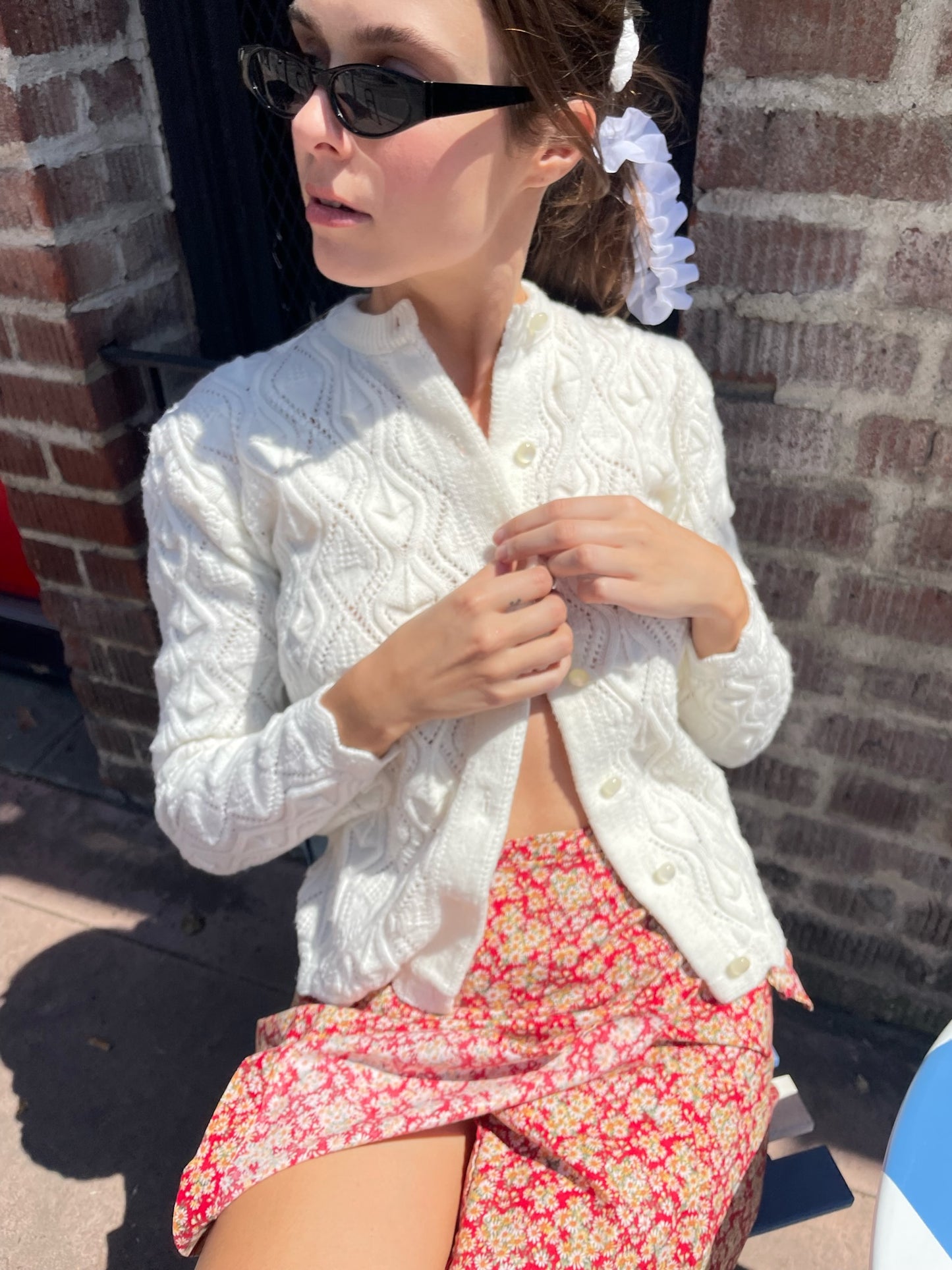 White Woven Crochet Cardigan (S)