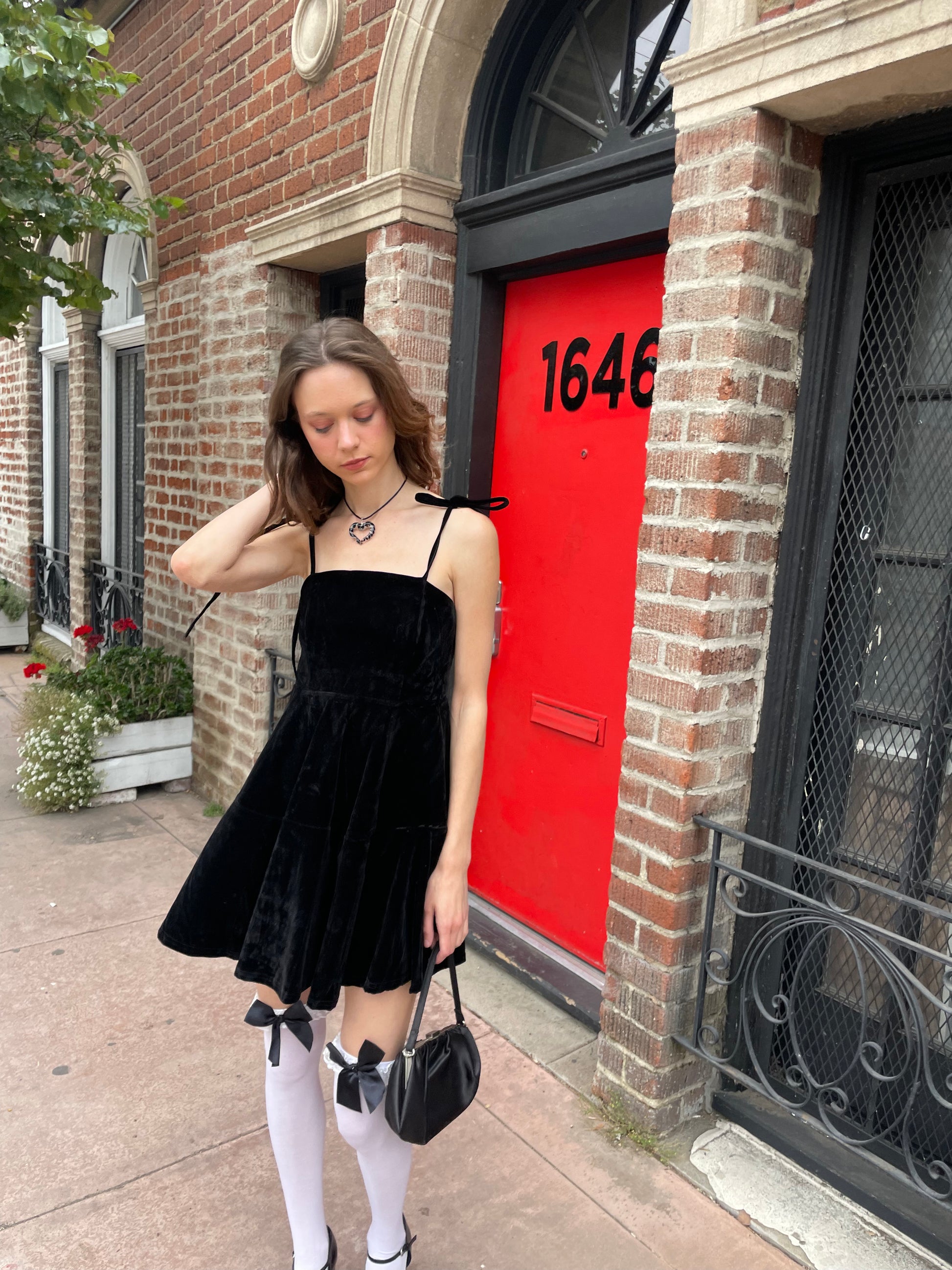 girl with black velvet dress