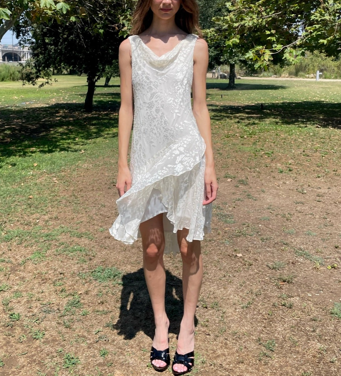 White Slip Silk Floral Dress (S)