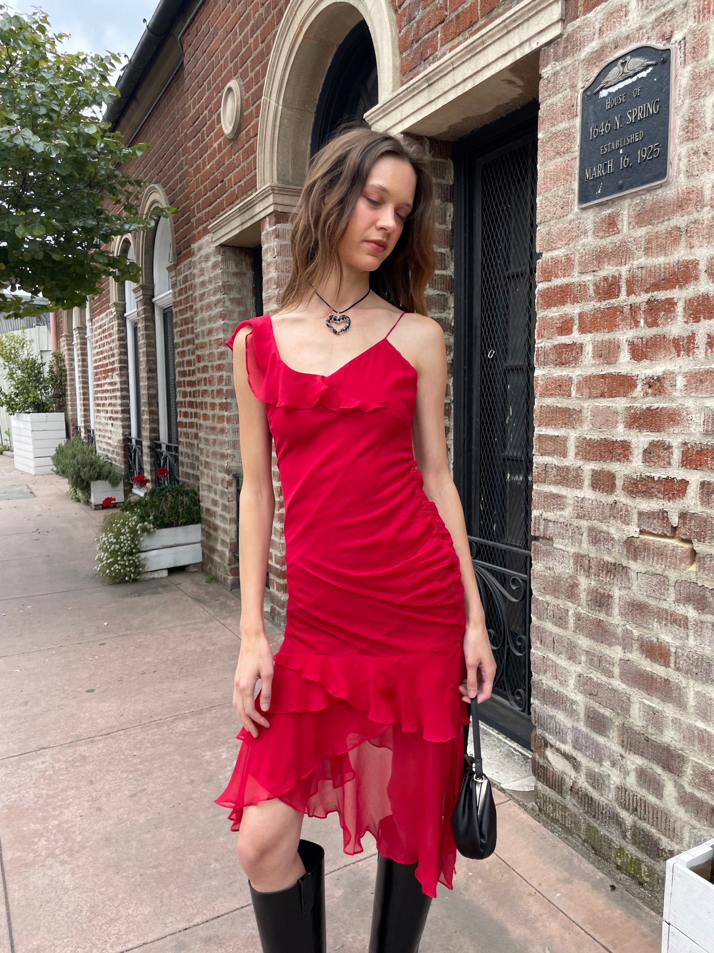 Red Ruffle Asymmetrical Dress (S)