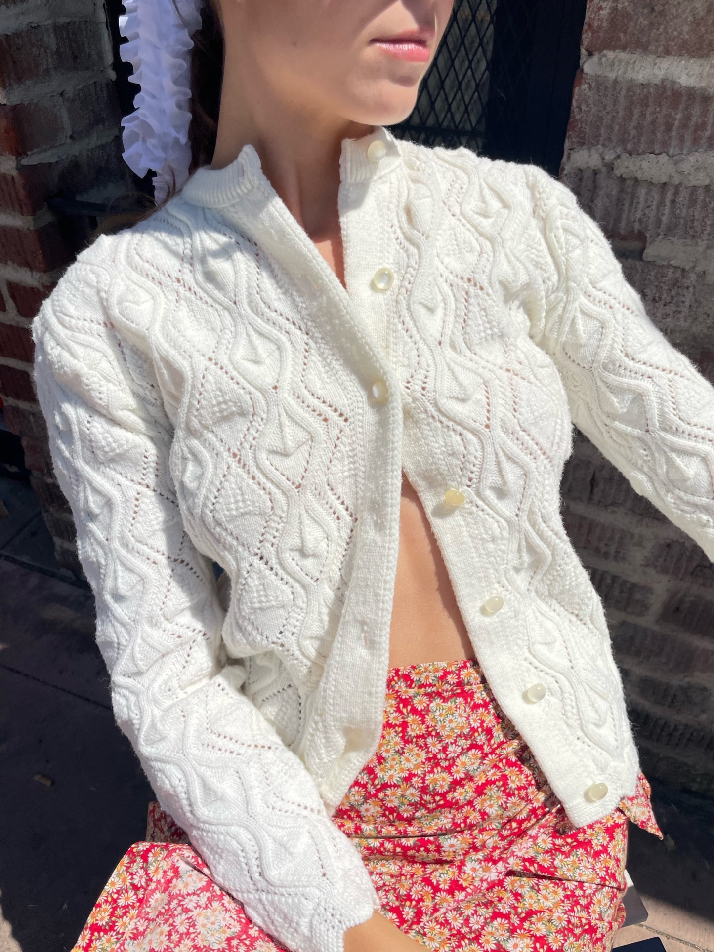 White Woven Crochet Cardigan (S)