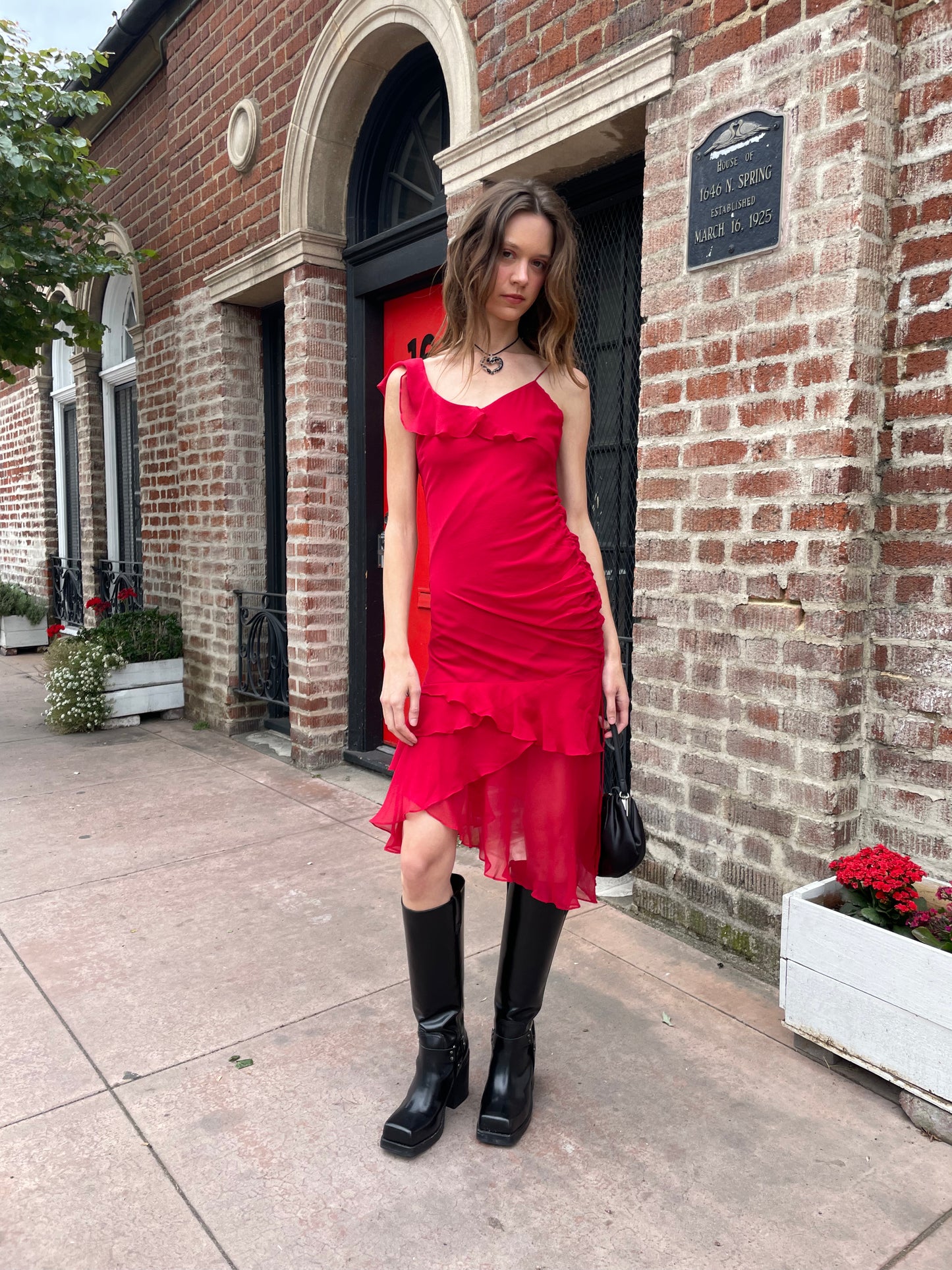 Red Ruffle Asymmetrical Dress (S)