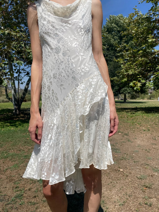 White Slip Silk Floral Dress (S)