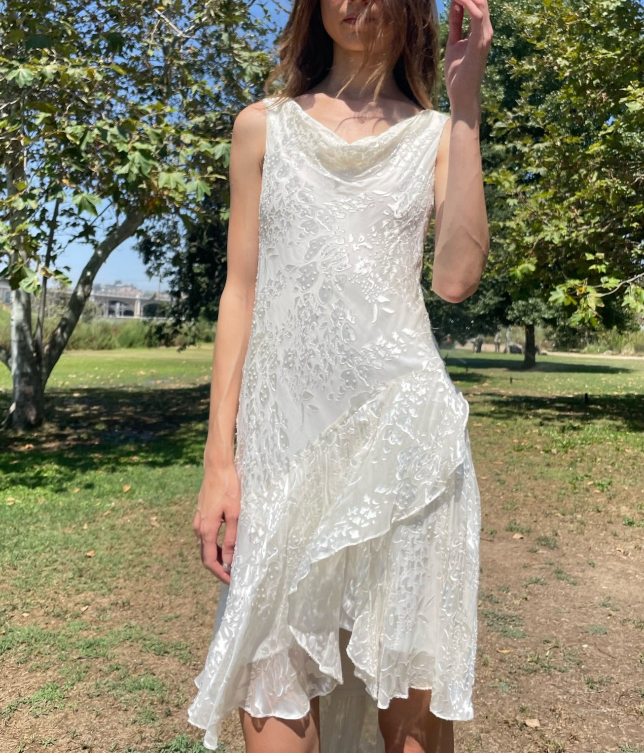 White Slip Silk Floral Dress (S)