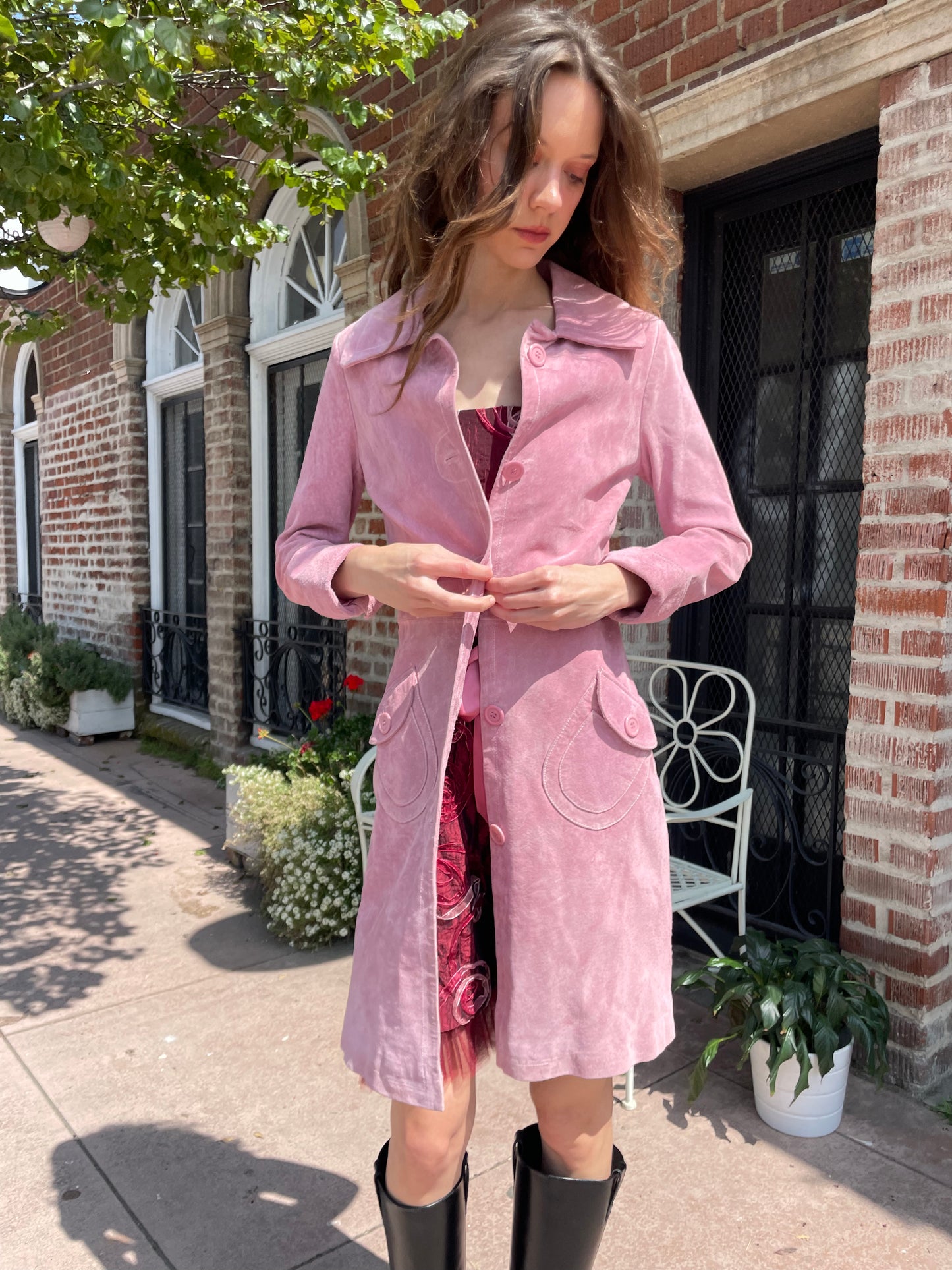 Pink Suede Trench (S)