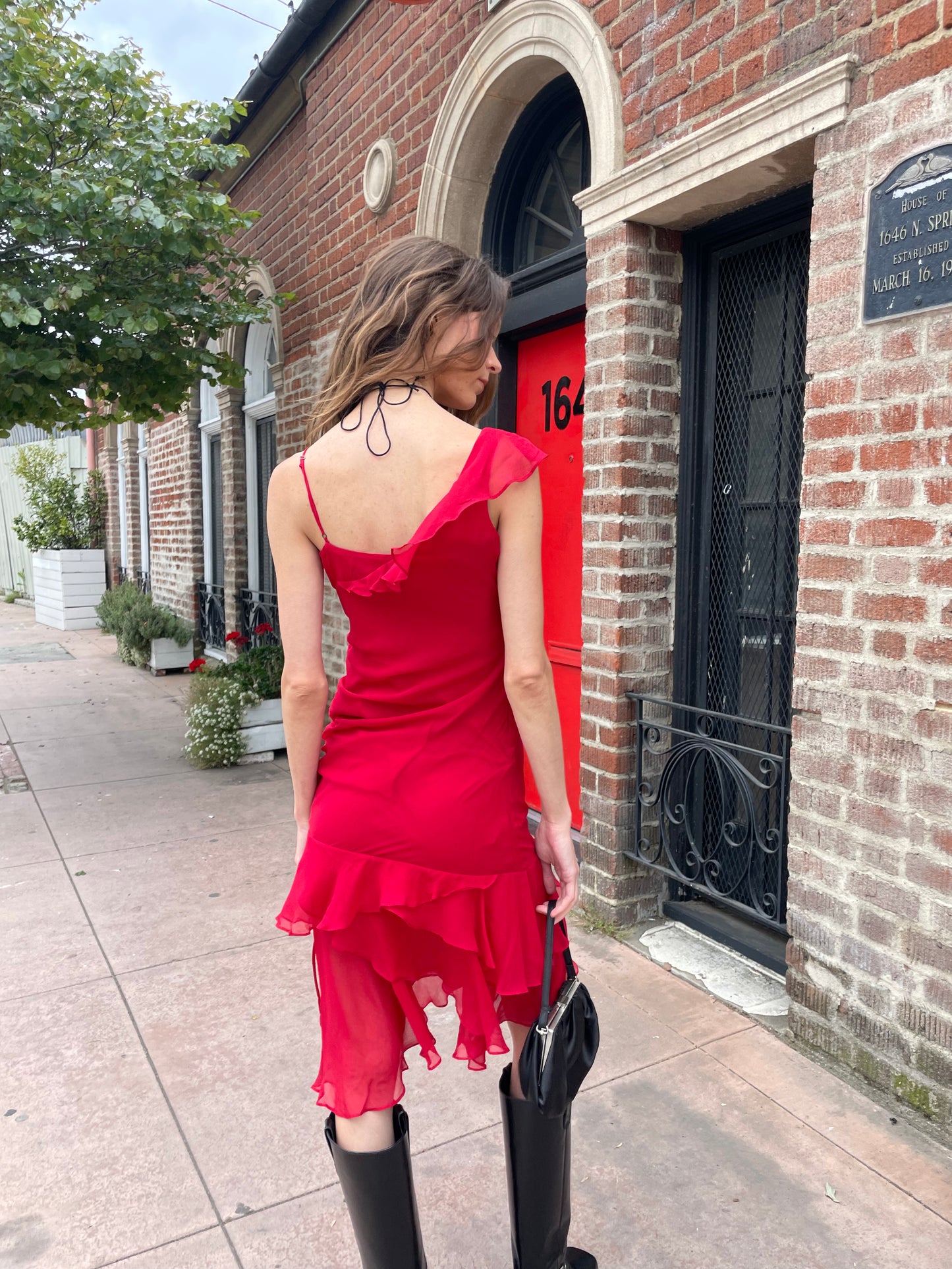 Red Ruffle Asymmetrical Dress (S)