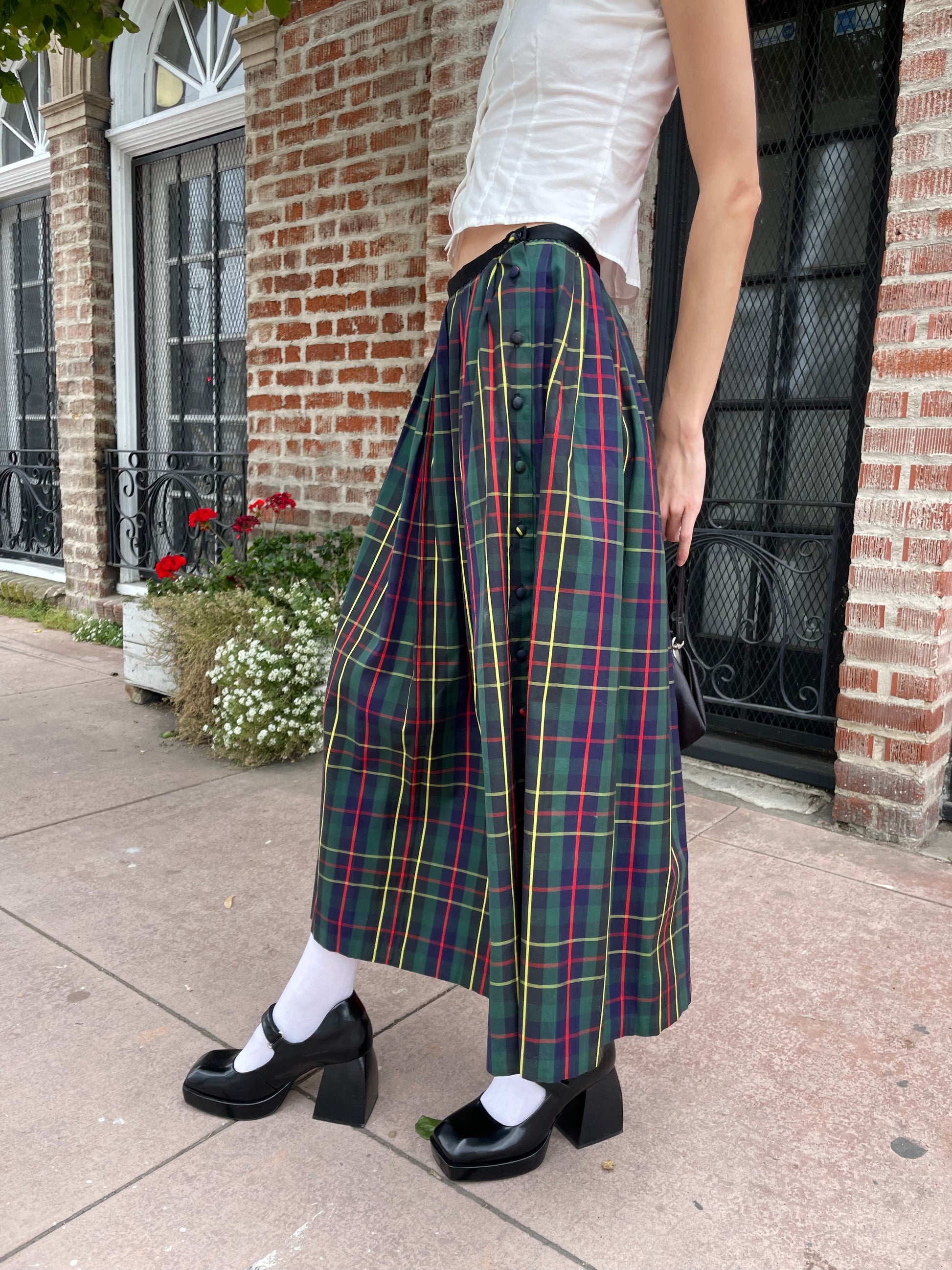 Green plaid skirt in store hotsell