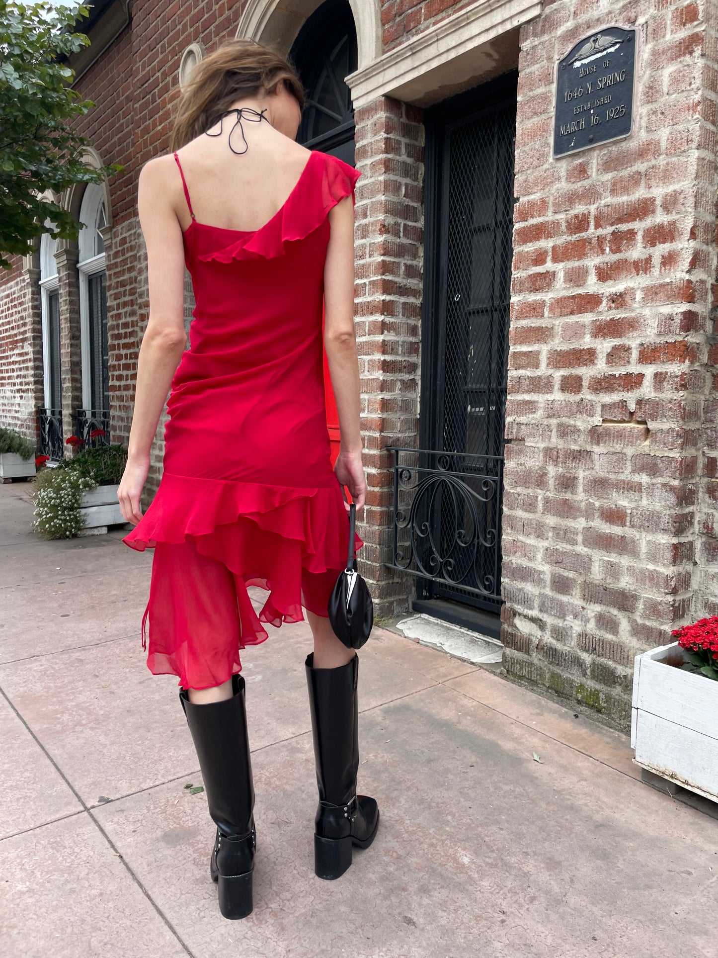 Red Ruffle Asymmetrical Dress (S)