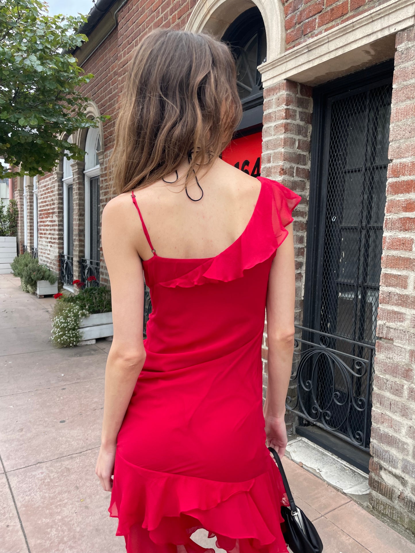 Red Ruffle Asymmetrical Dress (S)