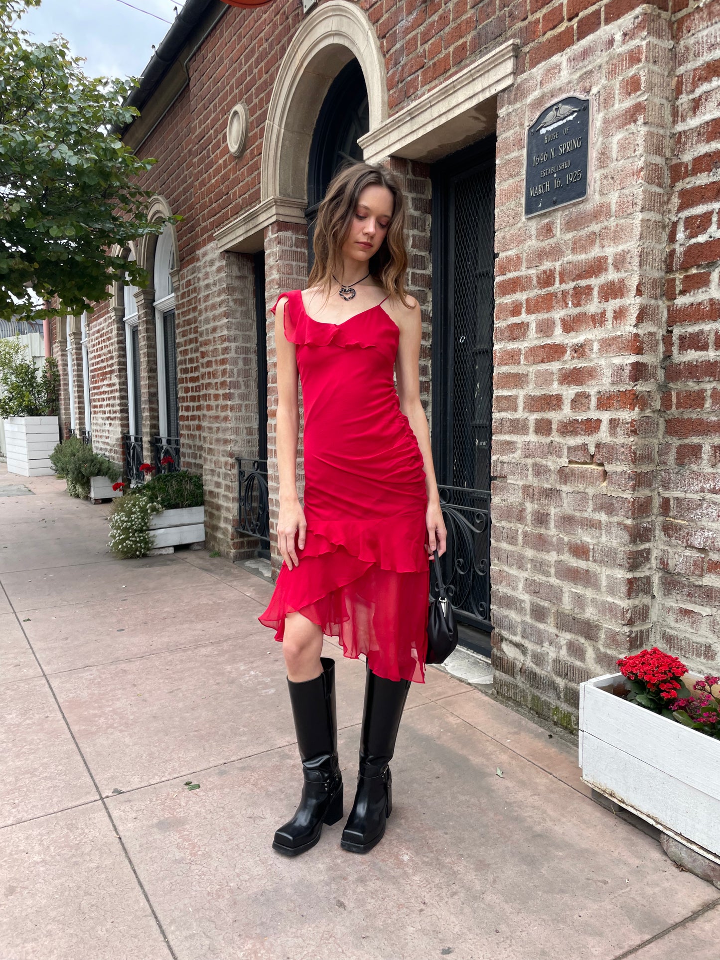 Red Ruffle Asymmetrical Dress (S)