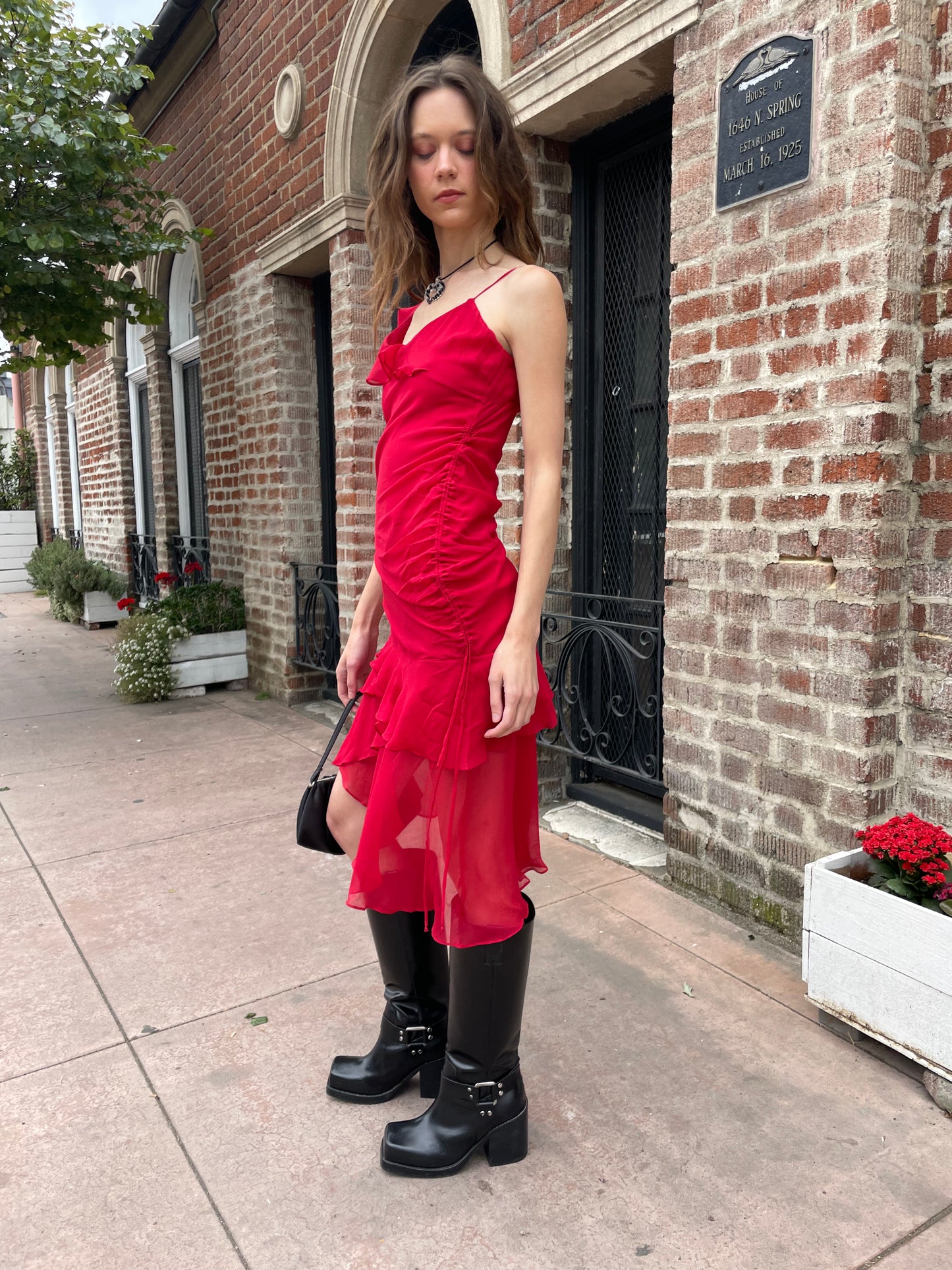 Red Ruffle Asymmetrical Dress (S)