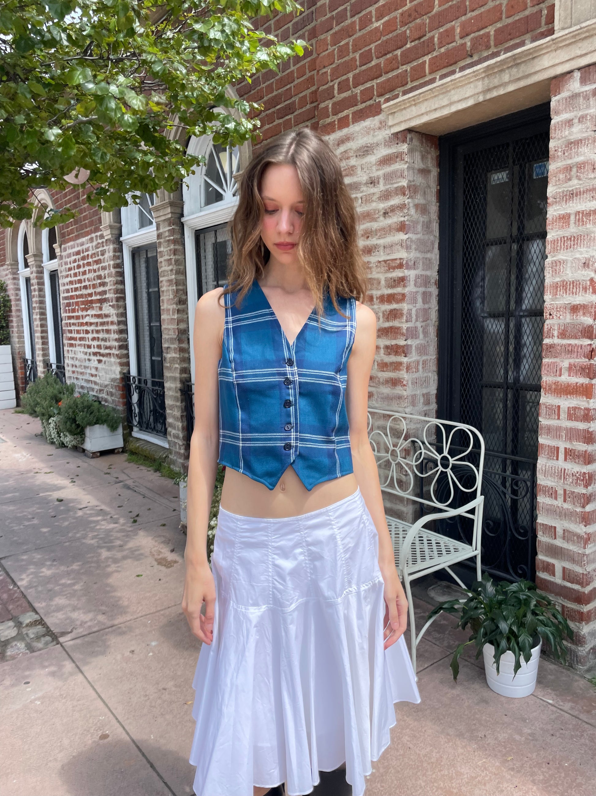 Blue Plaid Vest S Shops Silver