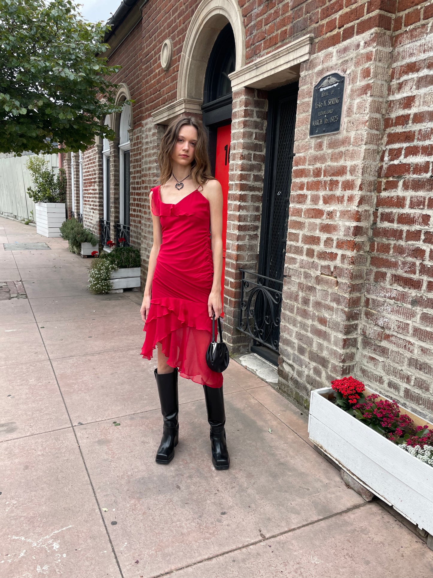 Red Ruffle Asymmetrical Dress (S)