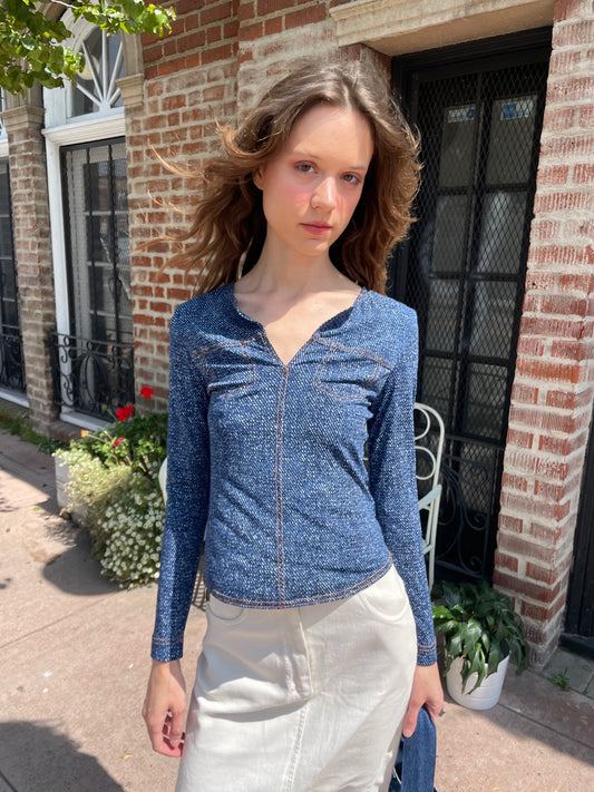 Y2K Denim Print Long Sleeve (S)