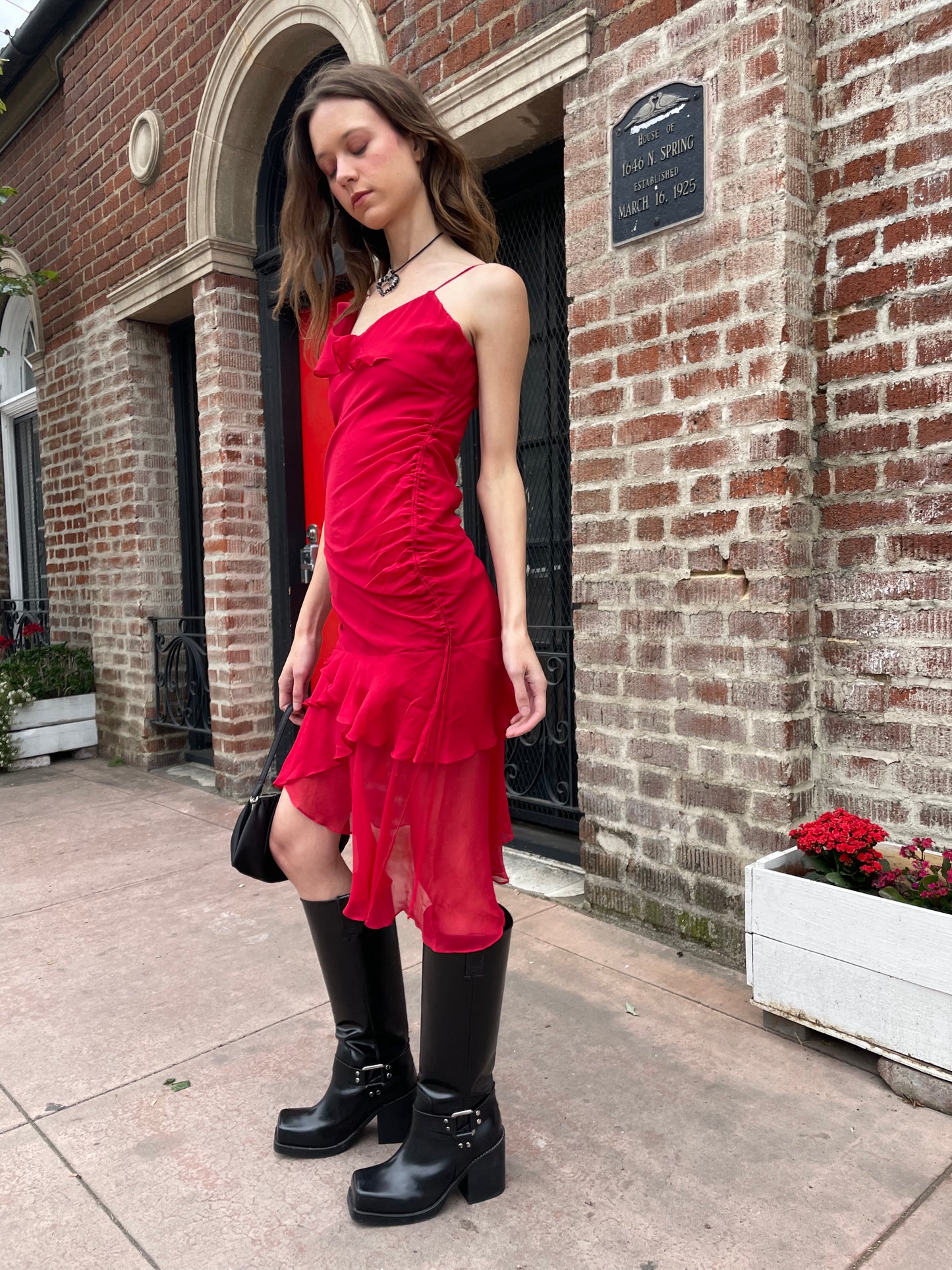 Red Ruffle Asymmetrical Dress (S)