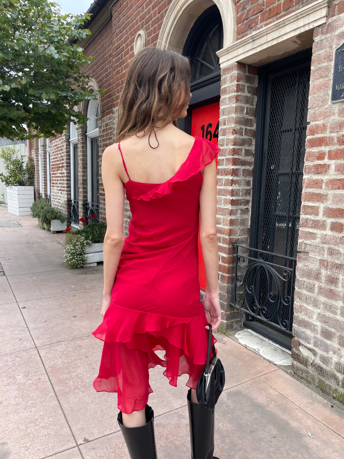 Red Ruffle Asymmetrical Dress (S)