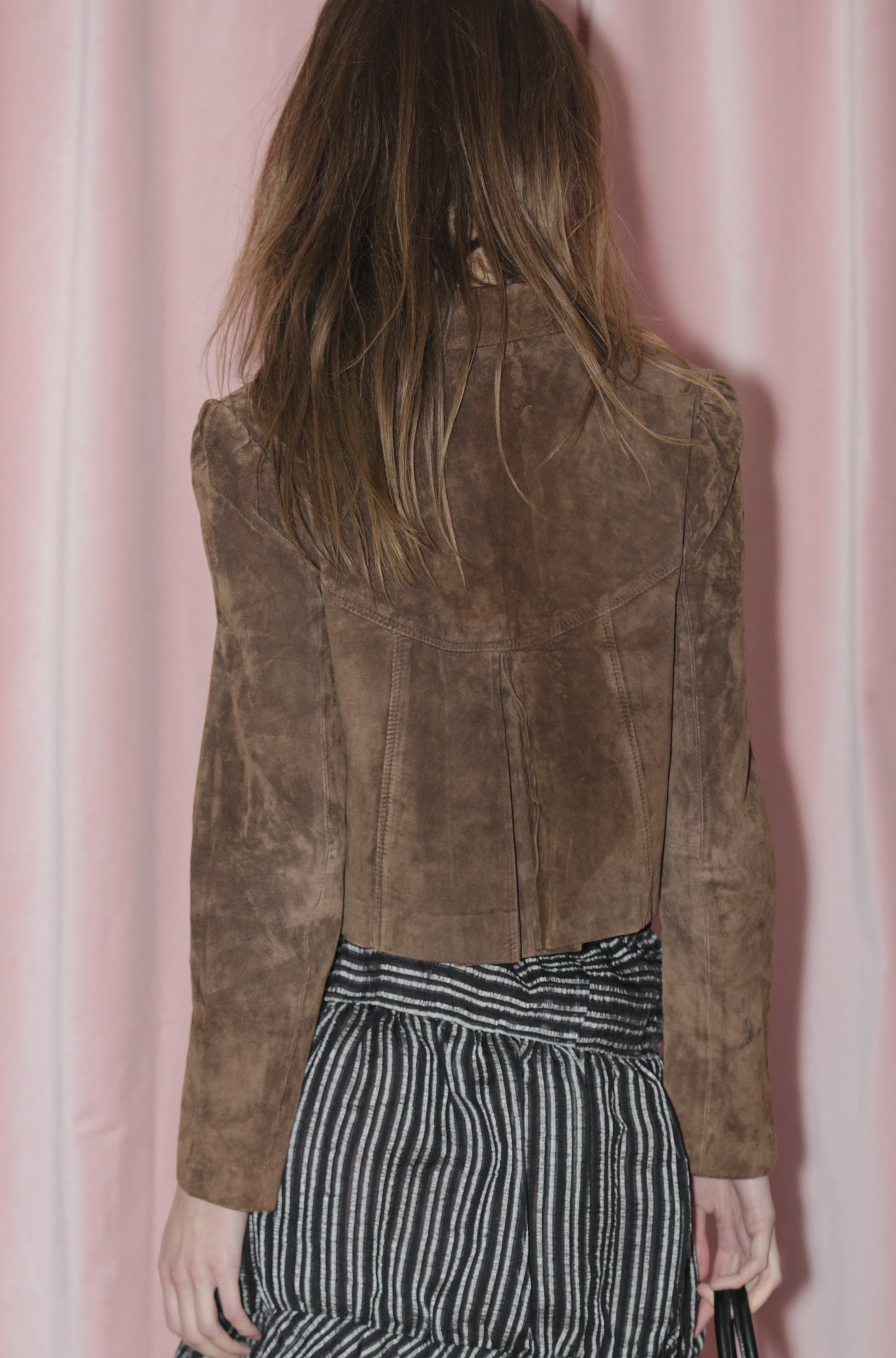 girl in Brown Suede Cropped Jacket