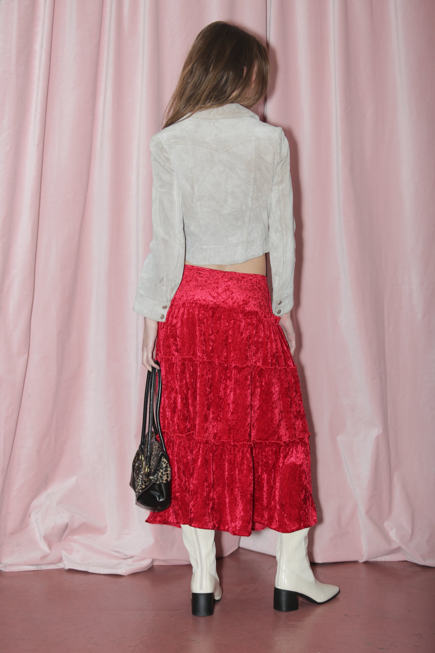 girl in red velvet skirt