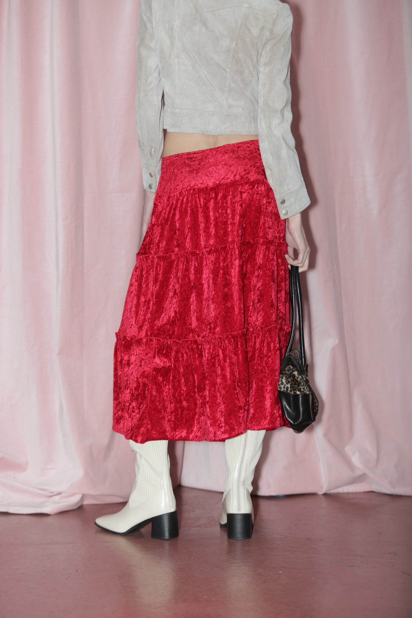 girl in red velvet skirt