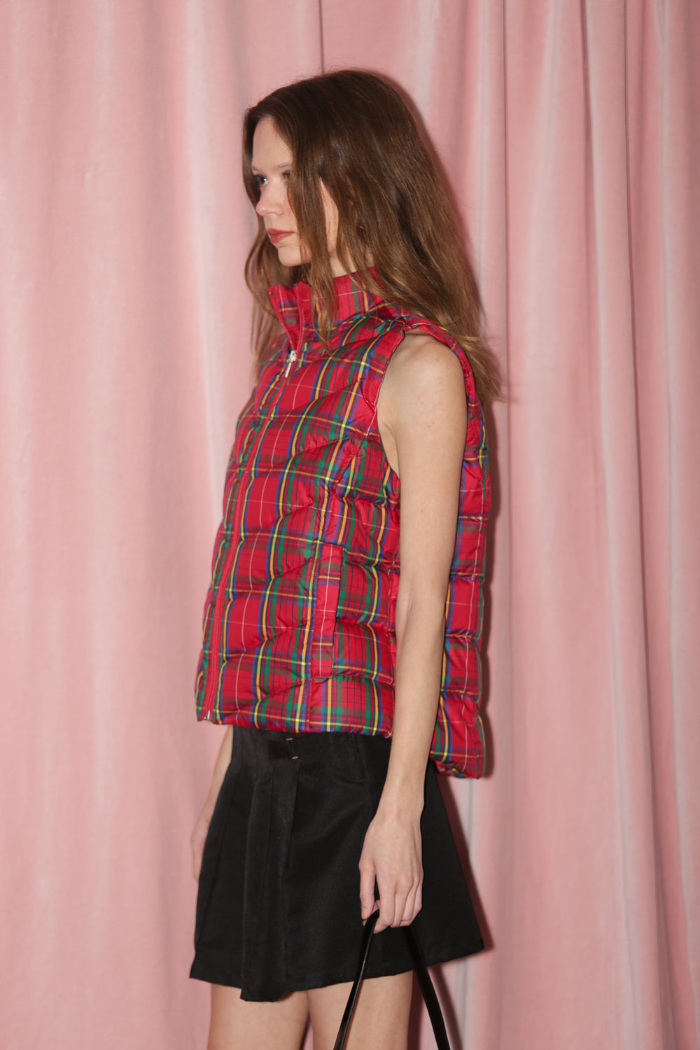 Red Plaid Puffer Vest (M)