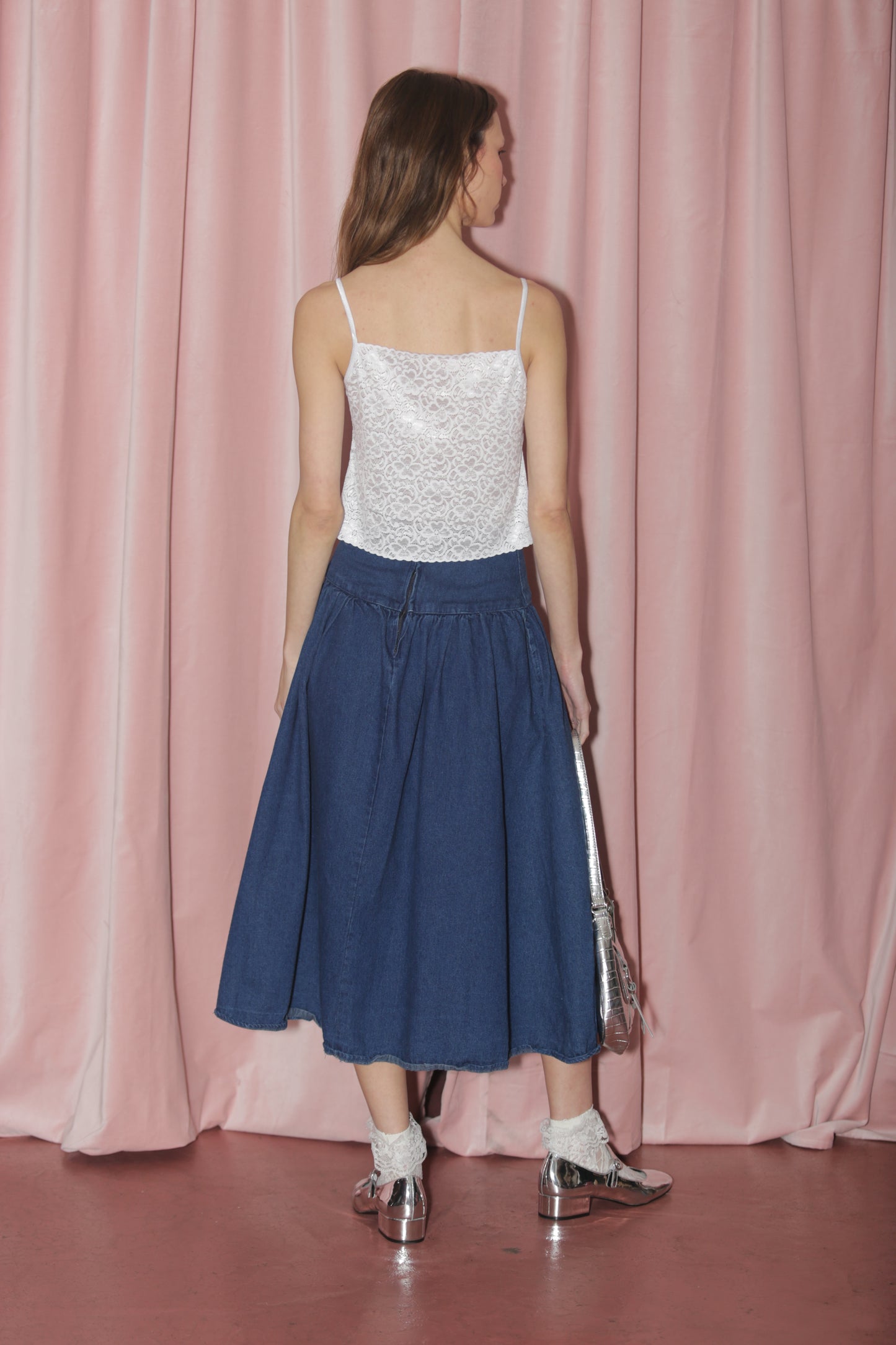 Denim Blue Pleated Skirt (S)