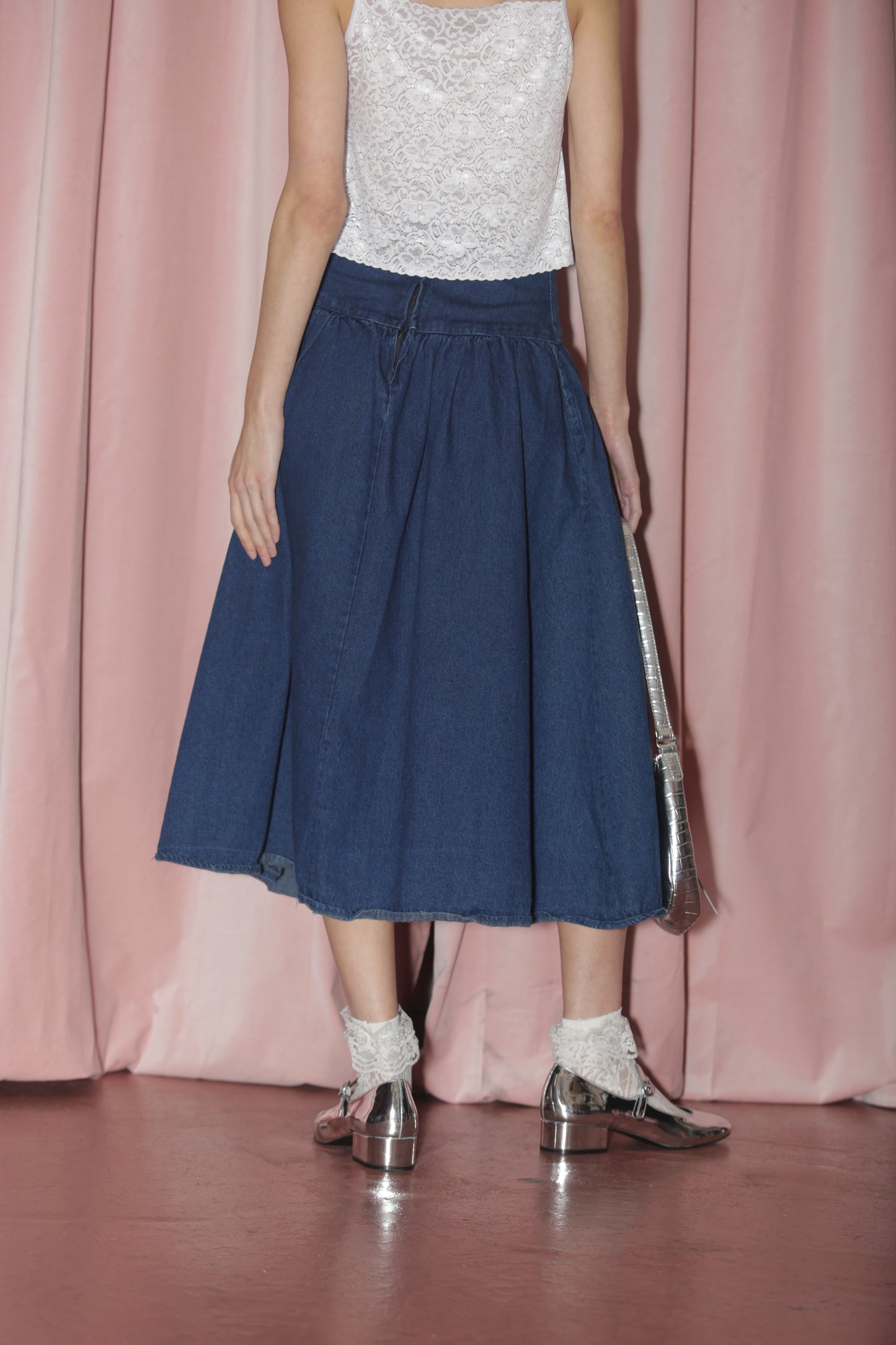 Denim Blue Pleated Skirt (S)