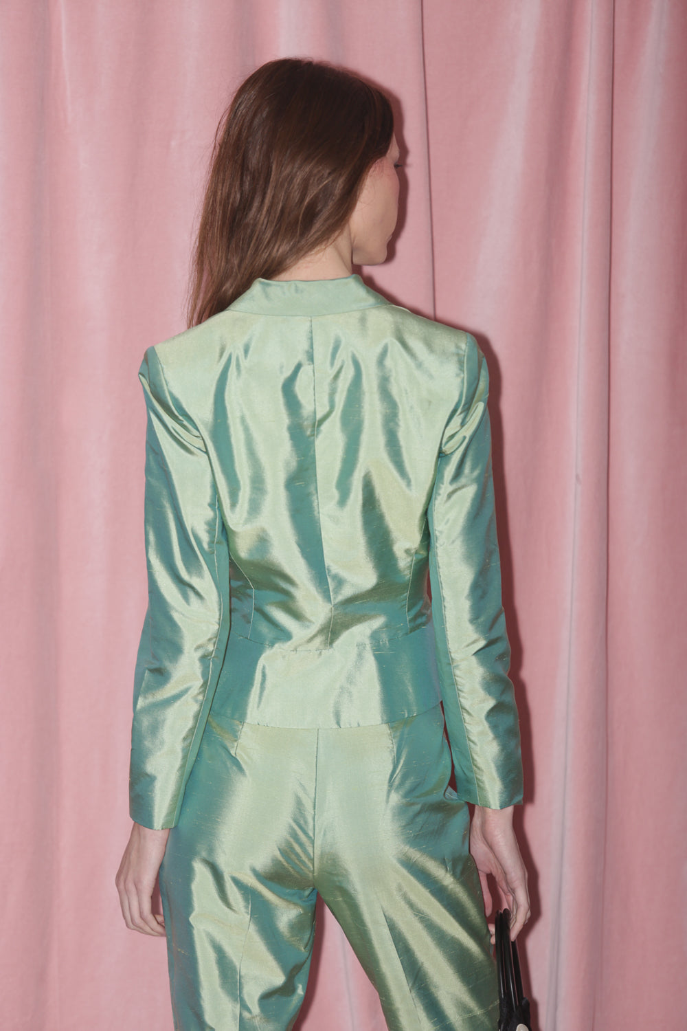 girl in green matching suit set