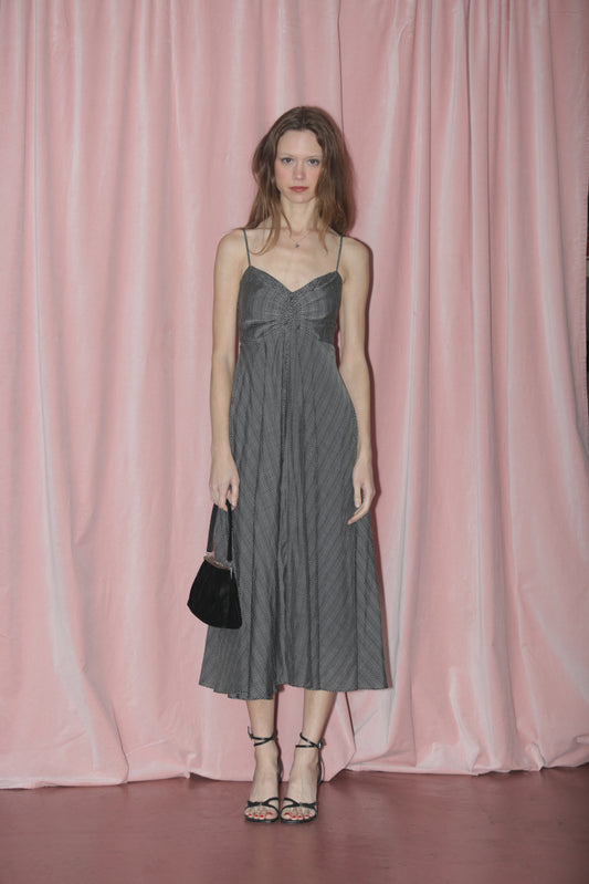 girl in black and white maxi dress