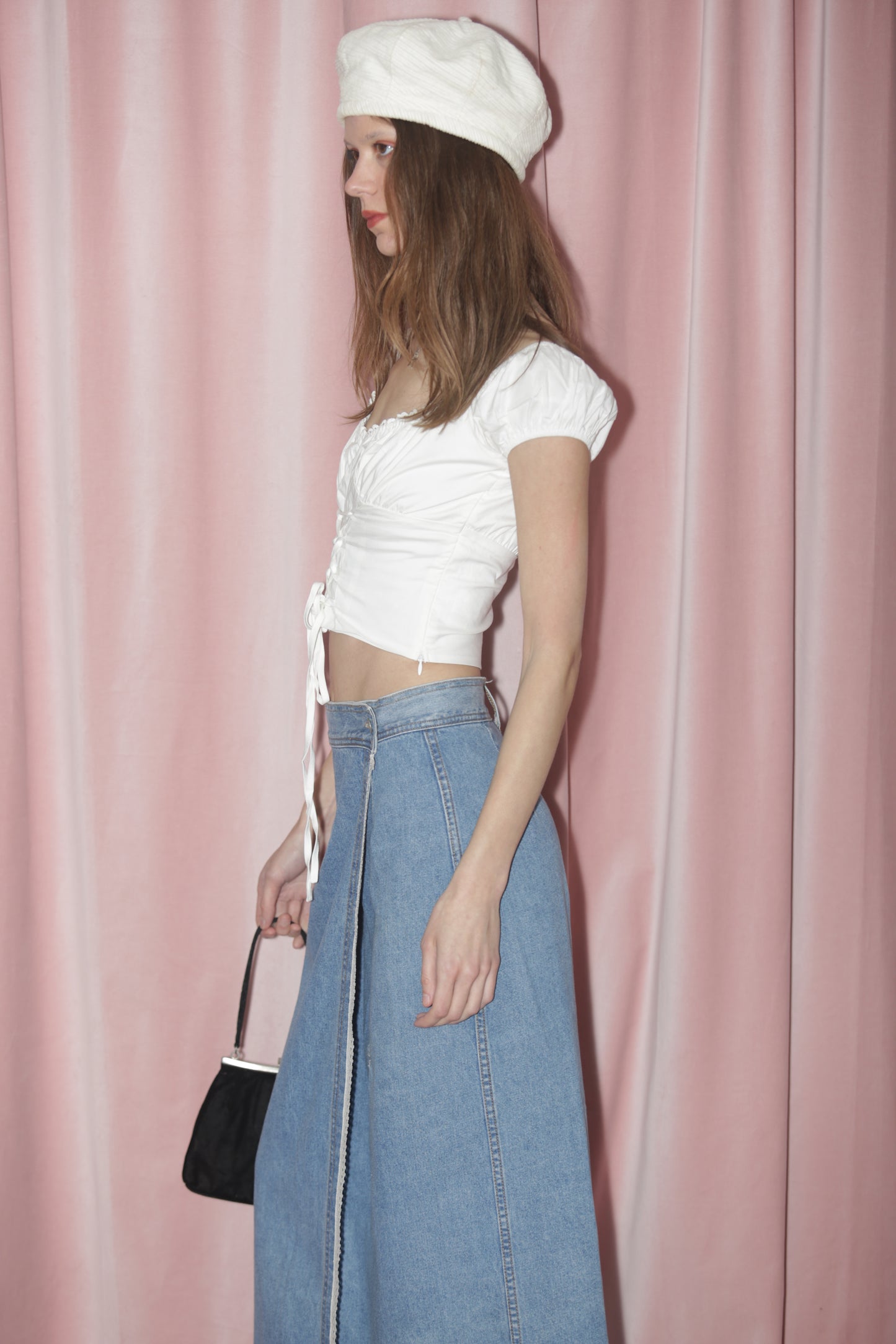 girl in denim skirt