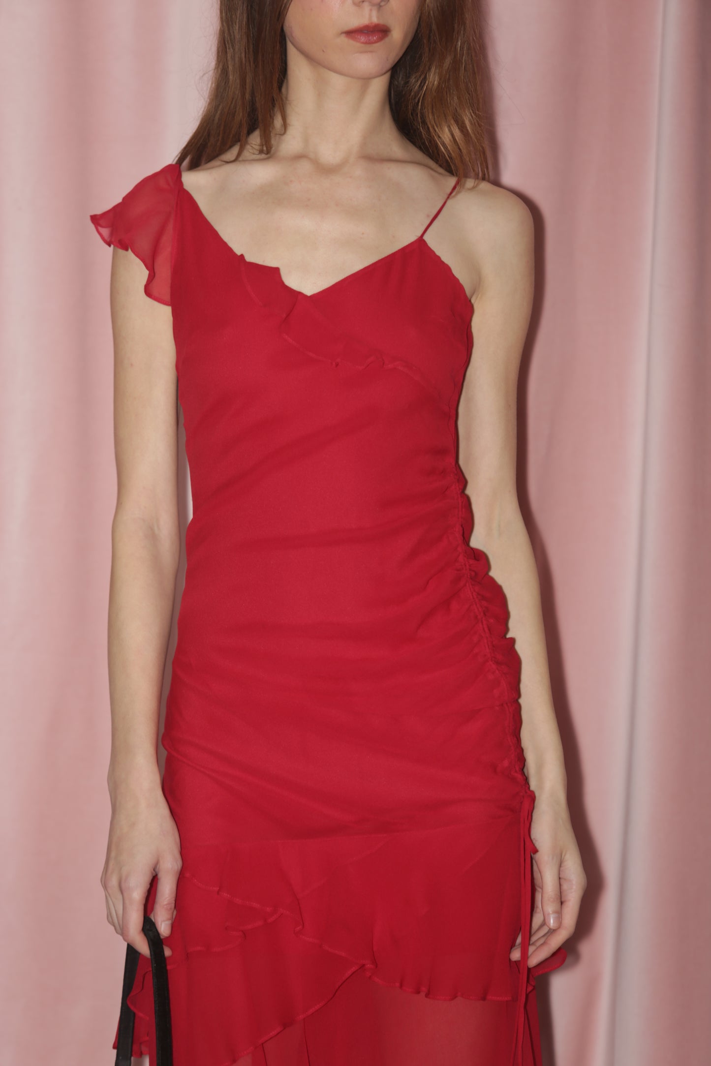 Red Ruffle Asymmetrical Dress (S)