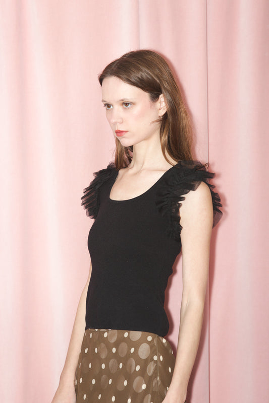 Black Ruffle Sleeveless Top (S)