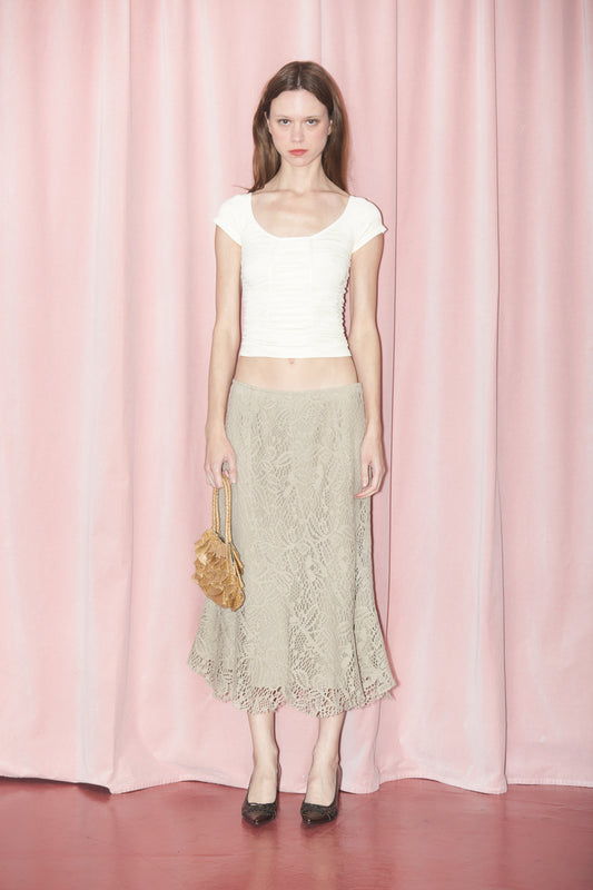 Ecru Asymmetrical Lace Skirt (S)
