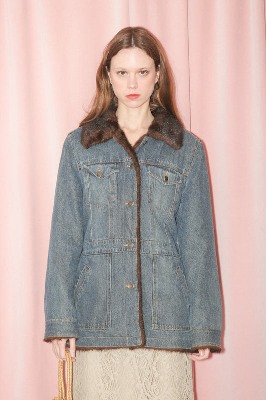 Blue Denim Fur Trim Jacket (S)