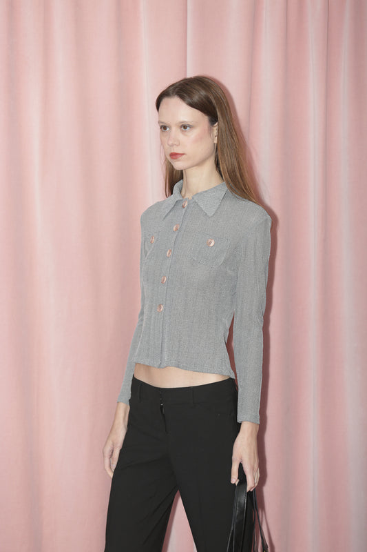 Grey Woven Sheer Button Down (S)