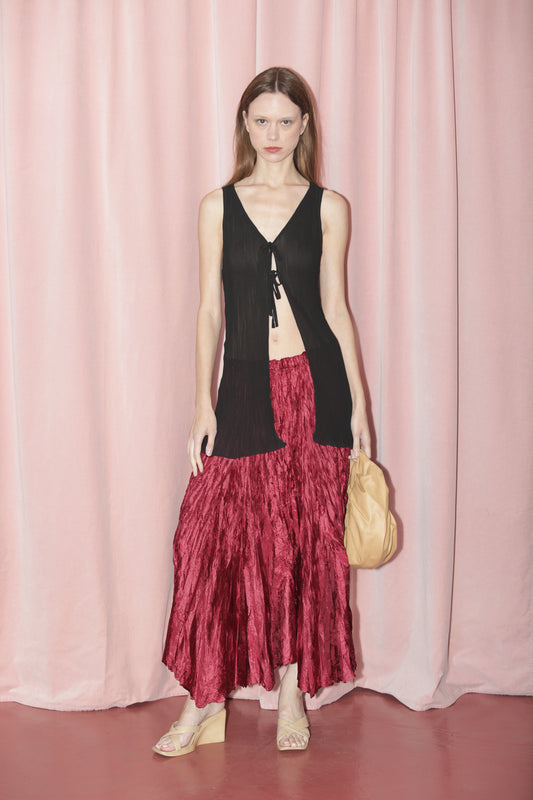 Crimson Textured Asymmetrical Skirt (S)
