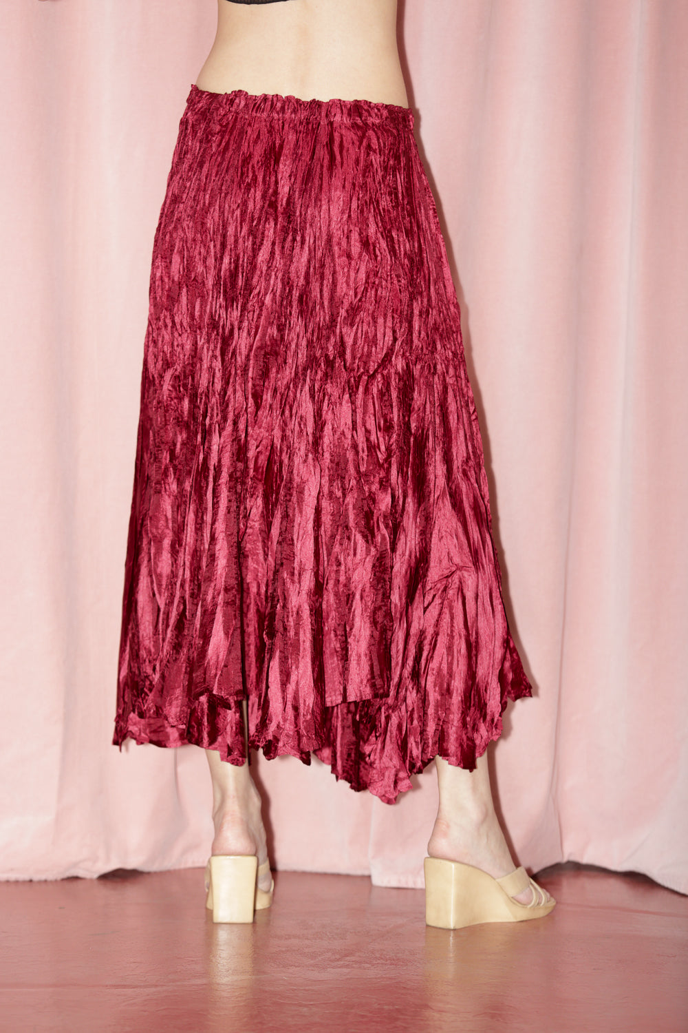 Crimson Textured Asymmetrical Skirt (S)