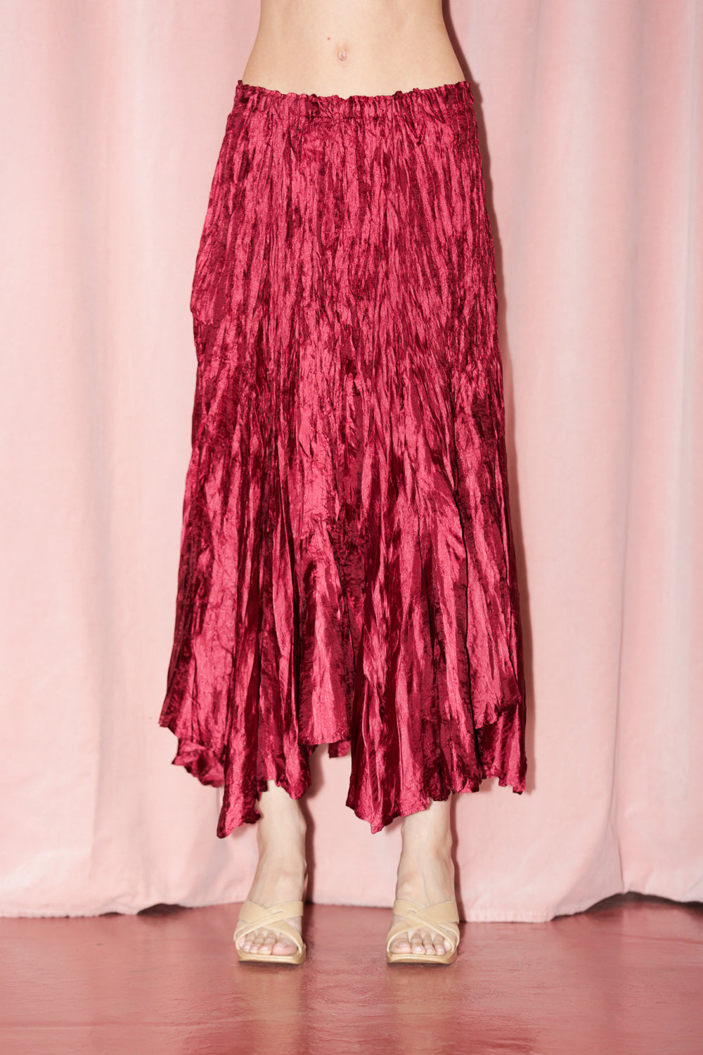 Crimson Textured Asymmetrical Skirt (S)